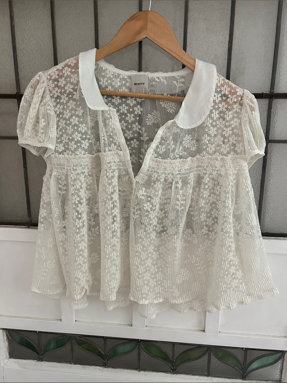 Maeve white Lace Peplum Blouse with Peter Pan Collar